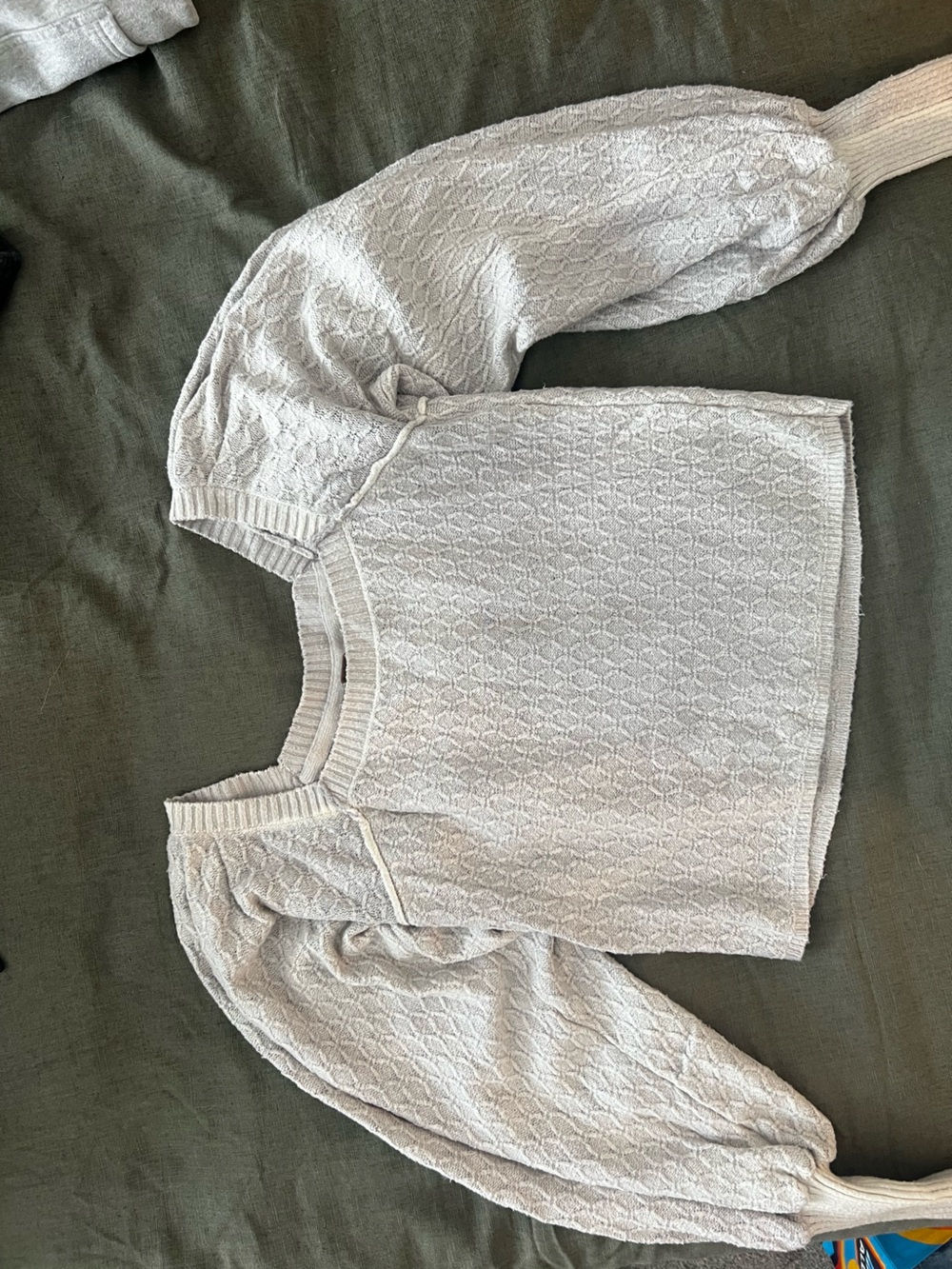 Free People Grey Textured Square Neck Sweater